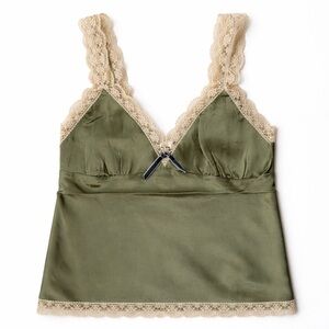 Gold Hawk Olive Green Silk Lace Trim Camisole Size L 100% Silk NWT Lingerie